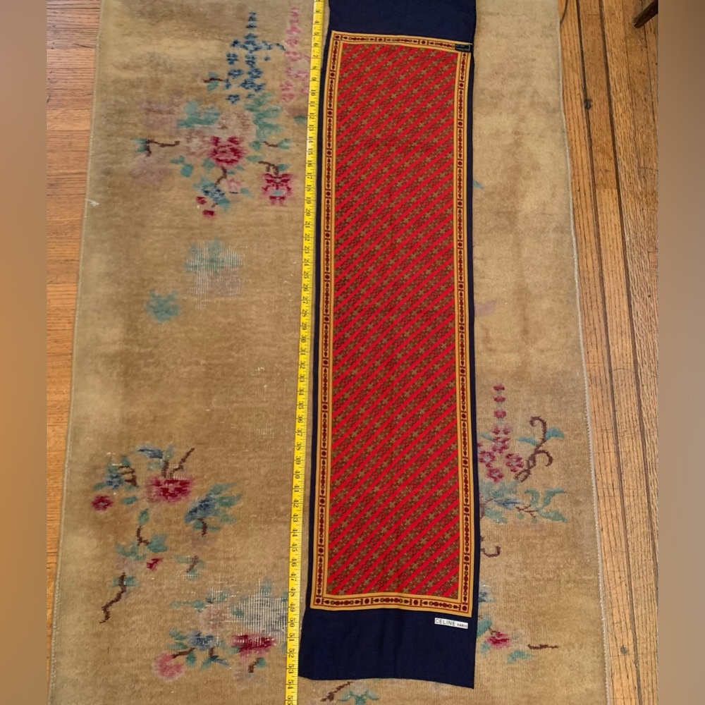 Vintage Celine scarf Gorgeous and vibrant red and navy blue Celine Silk Scarf - Picture 5 of 7